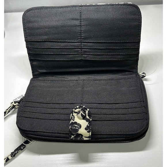 NWT Vera Bradley Large Tab Nylon Wallet Bubbly Flowers Black Pattern MSRP $95.00 - Picture 6 of 13